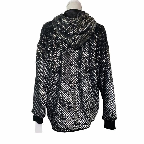 BLANKNYC Silver Sequin Bomber Jacket in Black Light NEW - Picture 5 of 15